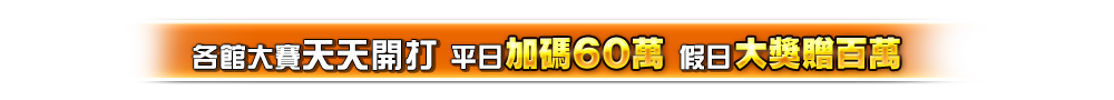 各館大賽天天開打 平日加碼60萬、假日大獎贈百萬