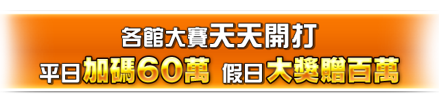 各館大賽天天開打 平日加碼60萬、假日大獎贈百萬